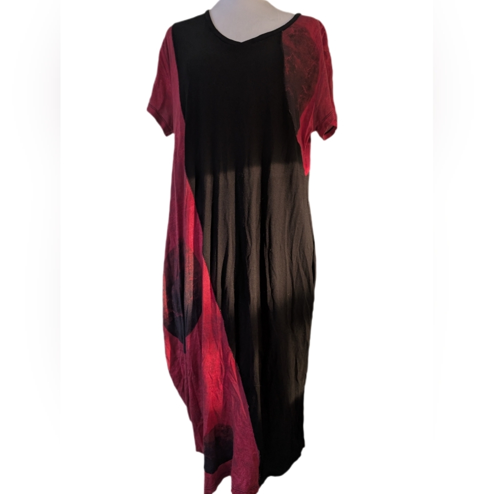 Ozai N Ku -M- Punch Dress Red & Black Planetary Bubble Dress Pockets Lagenlook